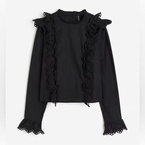 H&M Divided Ruffled Eyelet Embroidered Blouse